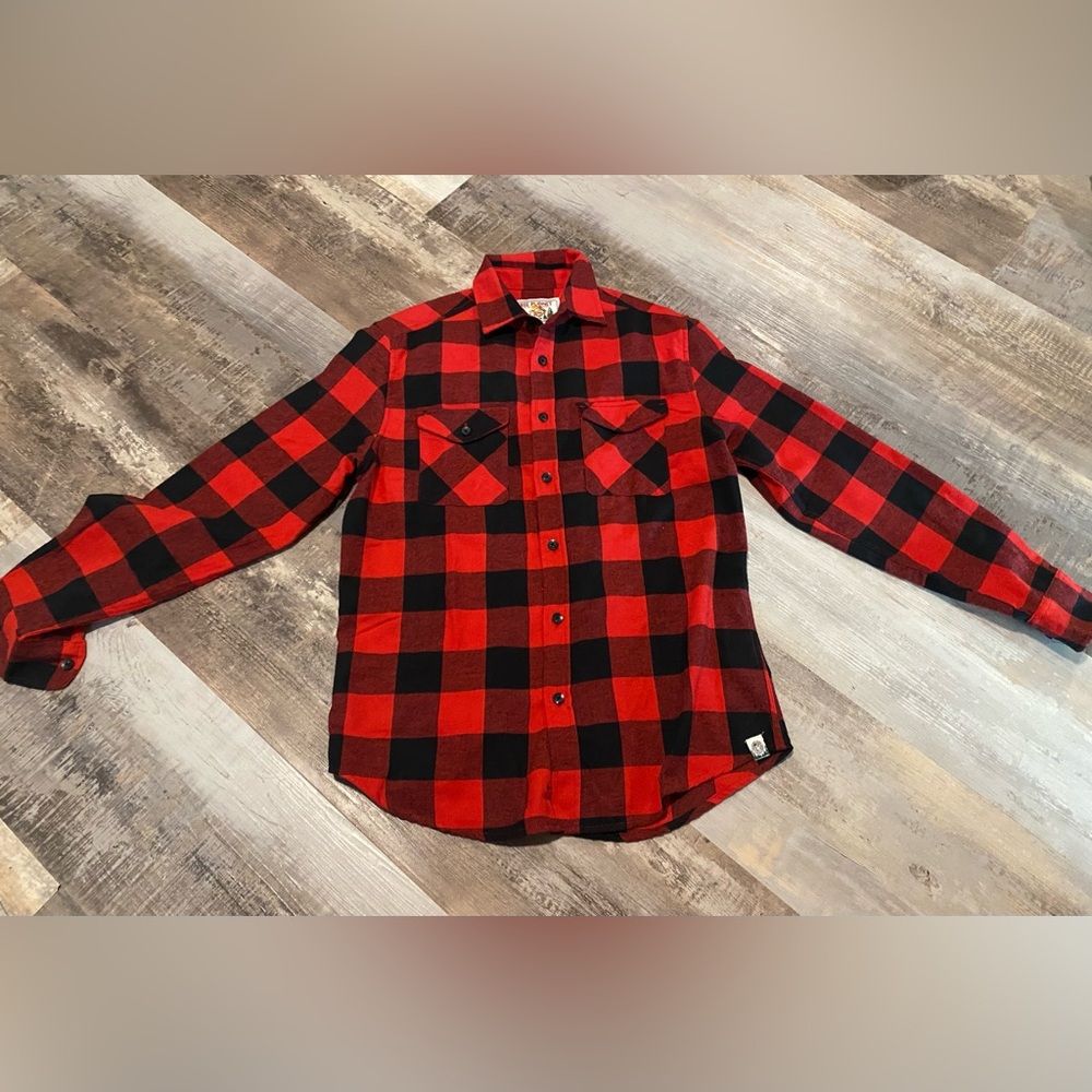 Free Planet Red and Black Casual Button Down Shirt